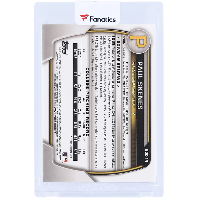 Carte Paul Skenes Pittsburgh Pirates 2023 Bowman Chrome Variation Refractor #BDC-14