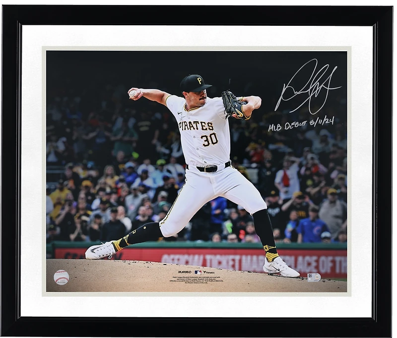 Photo dédicacée de Paul Skenes, lanceur des Pirates de Pittsburgh, format 40,6 x 50,8 cm (16 x 20 pouces), lors de ses débuts en MLB, avec inscription « DÉBUTS MLB 11».