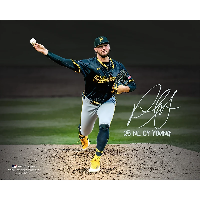 Paul Skenes Pittsburgh Pirates Autographed 16" x 20" Pitching Photograph with "25 NL Cy Young" Inscription