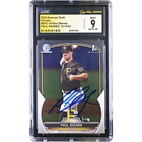 Carte autographiée par Paul Skenes (Pittsburgh Pirates) de la série Topps Bowman Draft Chrome 2023 (1re série Bowman #BDC-14), authentifiée par CGC (9/10).