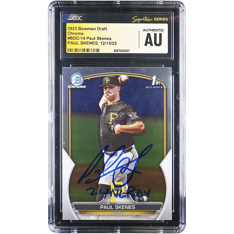 Paul Skenes Pittsburgh Pirates Autographed 2023 Topps Bowman Draft Chrome 1st Bowman #BDC-14 CGC Fanatics Witnessed Authenticated Card with "24 NL ROY" Inscription