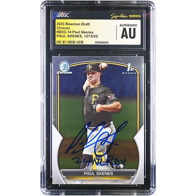 Paul Skenes Pittsburgh Pirates Autographed 2023 Topps Bowman Draft Chrome 1st Bowman #BDC-14 CGC Fanatics Witnessed Authenticated Card with "24 NL ROY" Inscription