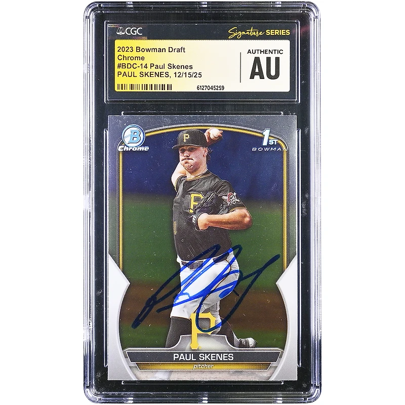 Carte authentifiée par Paul Skenes (Pittsburgh Pirates) – Topps Bowman Draft Chrome 1ère série Bowman 2023, numéro BDC-14, certifiée par CGC Fanatics Witnessed
