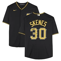 Maillot réplique noir Nike autographié par Paul Skenes des Pirates de Pittsburgh avec inscription « Station-service »