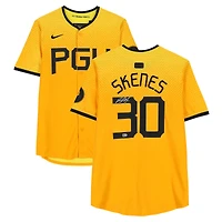 Maillot Nike City Connect doré dédicacé par Paul Skenes des Pirates de Pittsburgh