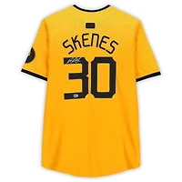 Maillot Nike City Connect doré dédicacé par Paul Skenes des Pirates de Pittsburgh