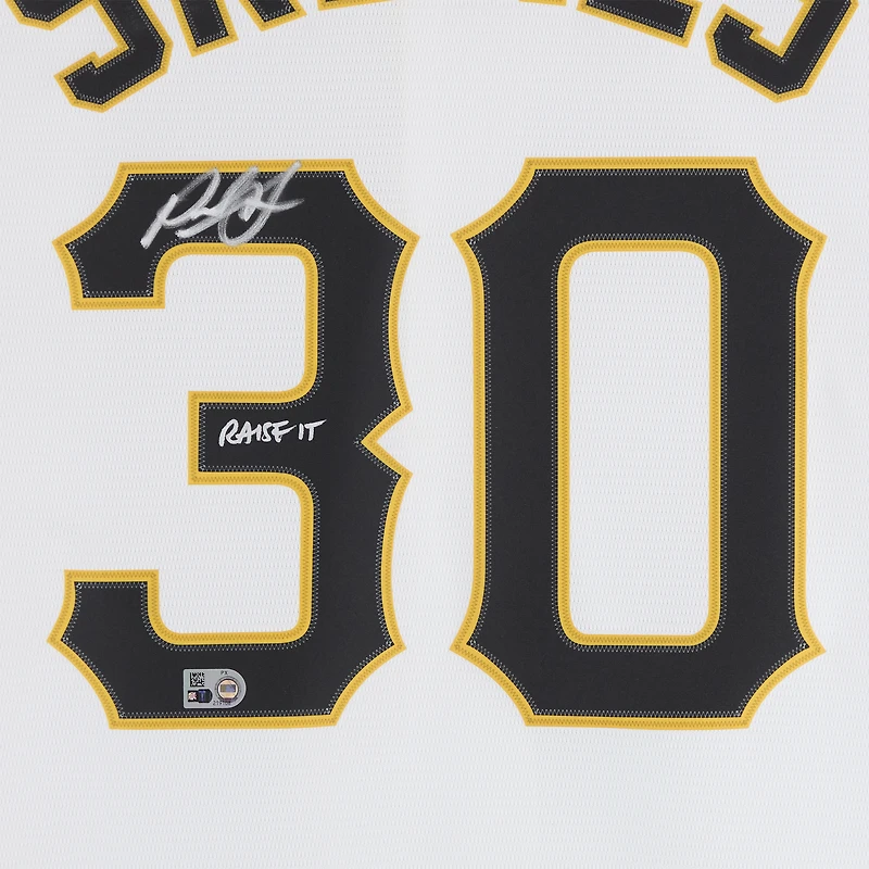 Maillot blanc Nike Limited autographié par Paul Skenes des Pirates de Pittsburgh avec inscription « Raise It »