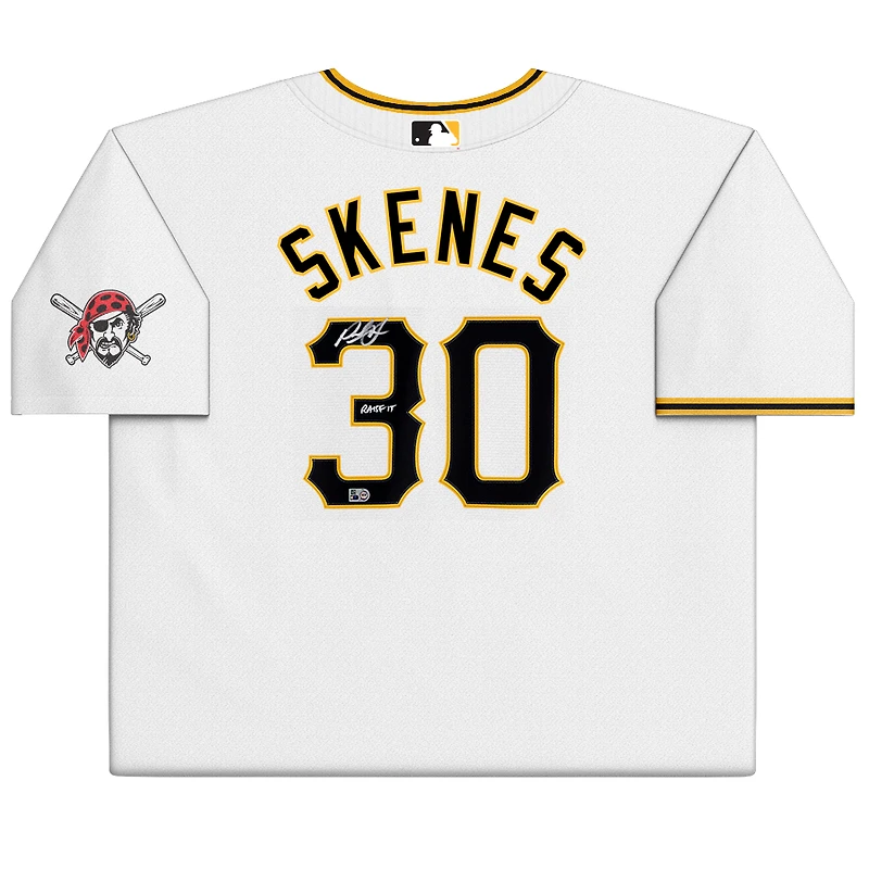 Maillot blanc Nike Limited autographié par Paul Skenes des Pirates de Pittsburgh avec inscription « Raise It »