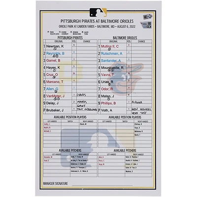 Carte de composition des équipes des Pirates de Pittsburgh contre les Orioles de Baltimore le août 2022