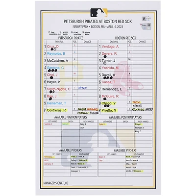Carte de composition des équipes des Pirates de Pittsburgh lors du match contre les Red Sox de Boston le 4 avril 2023