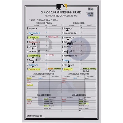 Carte de composition des équipes des Pirates de Pittsburgh contre les Cubs de Chicago le avril 2022