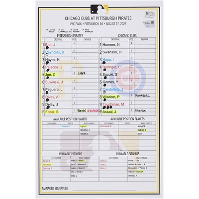 Carte de composition des équipes des Pirates de Pittsburgh contre les Cubs de Chicago le août 2023