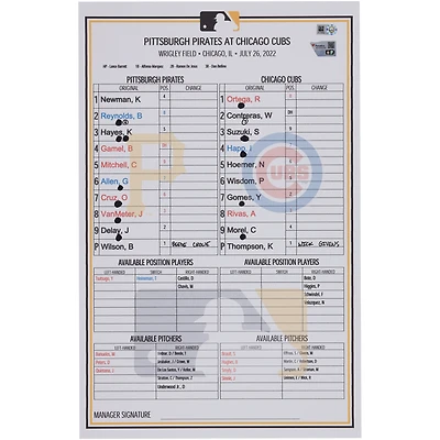 Carte de composition des équipes des Pirates de Pittsburgh contre les Cubs de Chicago le juillet 2022