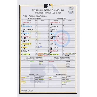 Carte de composition des équipes des Pirates de Pittsburgh contre les Cubs de Chicago le juin 2023