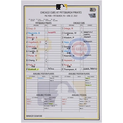 Carte de composition des équipes des Pirates de Pittsburgh contre les Cubs de Chicago le juin 2022