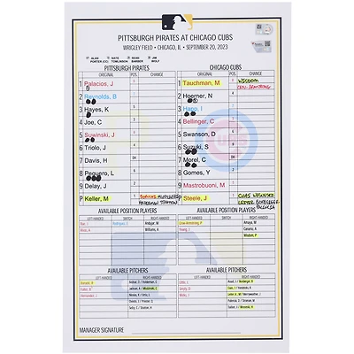 Carte de composition des équipes des Pirates de Pittsburgh contre les Cubs de Chicago le septembre 2023