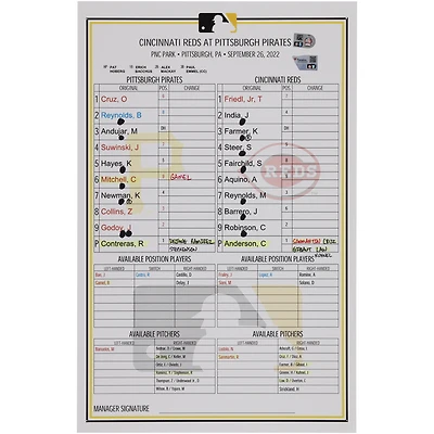 Carte de composition des équipes des Pirates de Pittsburgh contre les Reds de Cincinnati le septembre 2022