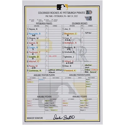 Carte de composition des équipes des Pirates de Pittsburgh lors du match contre les Rockies du Colorado le mai