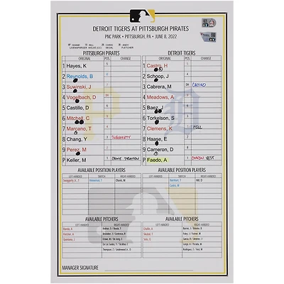 Carte de composition des équipes des Pirates de Pittsburgh contre les Tigers de Détroit le 8 juin 2022