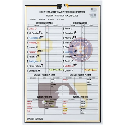 Carte de composition des Pirates de Pittsburgh lors du match contre les Astros de Houston, le 4 juin 2025