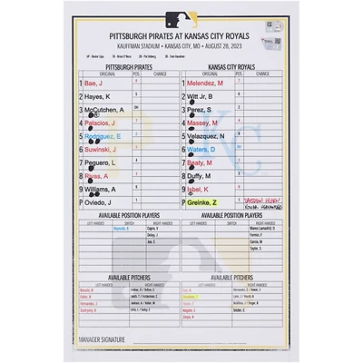 Carte de composition des équipes des Pirates de Pittsburgh contre les Royals de Kansas City le 28 août 2023