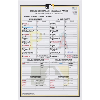 Carte de composition des Pirates de Pittsburgh contre les Angels de Los Angeles, le 22 avril 2025