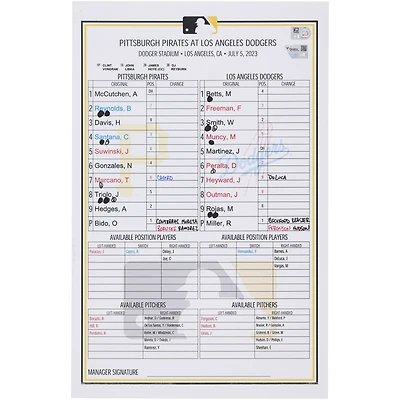 Carte de composition des équipes des Pirates de Pittsburgh contre les Dodgers de Los Angeles le juillet 2023