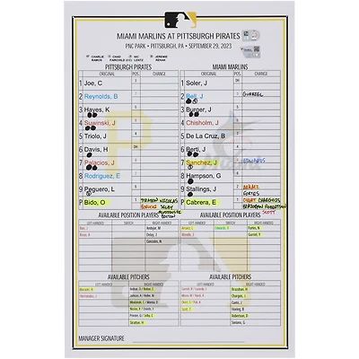 Carte de composition des équipes des Pirates de Pittsburgh contre les Marlins de Miami le septembre 2023