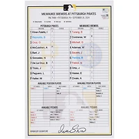 Pittsburgh Pirates Game-Used Lineup Card vs. Milwaukee Brewers on September 26, 2024
