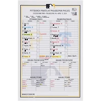Pittsburgh Pirates Game-Used Lineup Card vs. Philadelphia Phillies on April 12, 2024