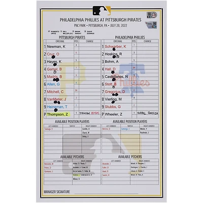 Carte de composition des équipes des Pirates de Pittsburgh contre les Phillies de Philadelphie le juillet 2022
