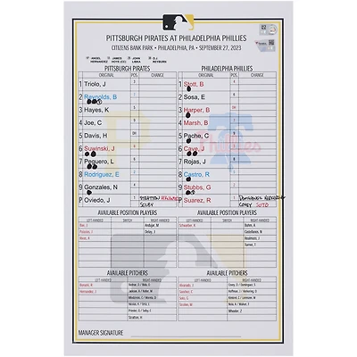 Carte de composition des équipes des Pirates de Pittsburgh contre les Phillies de Philadelphie le 27 septembre 2023