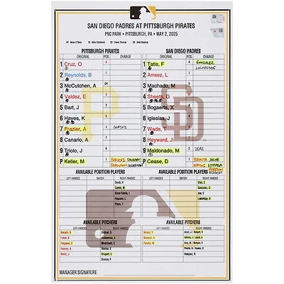 Carte de composition des Pirates de Pittsburgh lors du match contre les Padres de San Diego le 2 mai 2025