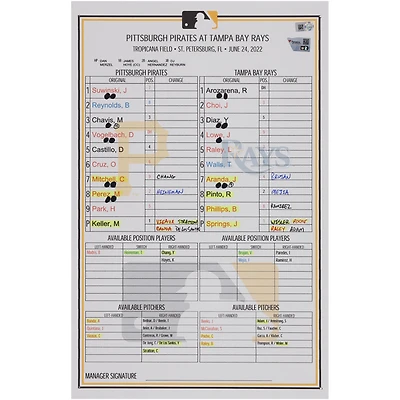 Carte de composition des équipes des Pirates de Pittsburgh contre les Rays de Tampa Bay le juin 2022