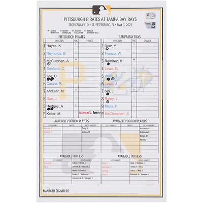 Carte de composition des équipes des Pirates de Pittsburgh contre les Rays de Tampa Bay le mai 2023