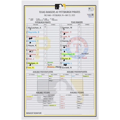 Carte de composition des équipes des Pirates de Pittsburgh contre les Rangers du Texas le mai 2023