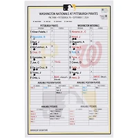 Pittsburgh Pirates Game-Used Lineup Card vs. Washington Nationals on September 7, 2024 - Game One of Doubleheader
