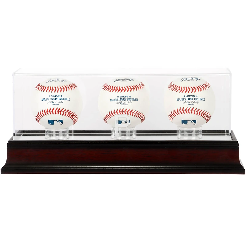 Vitrine de présentation pour 3 balles de baseball des Pirates de Pittsburgh en acajou