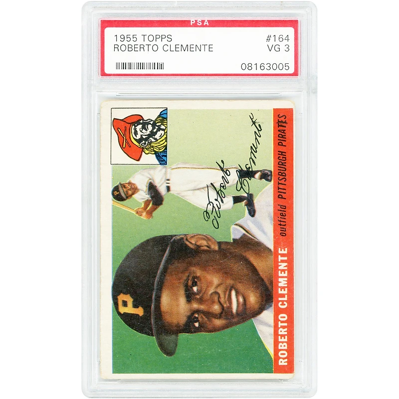 Carte de recrue Roberto Clemente, Pirates de Pittsburgh, 1955 Topps n° 164, authentifiée PSA 3