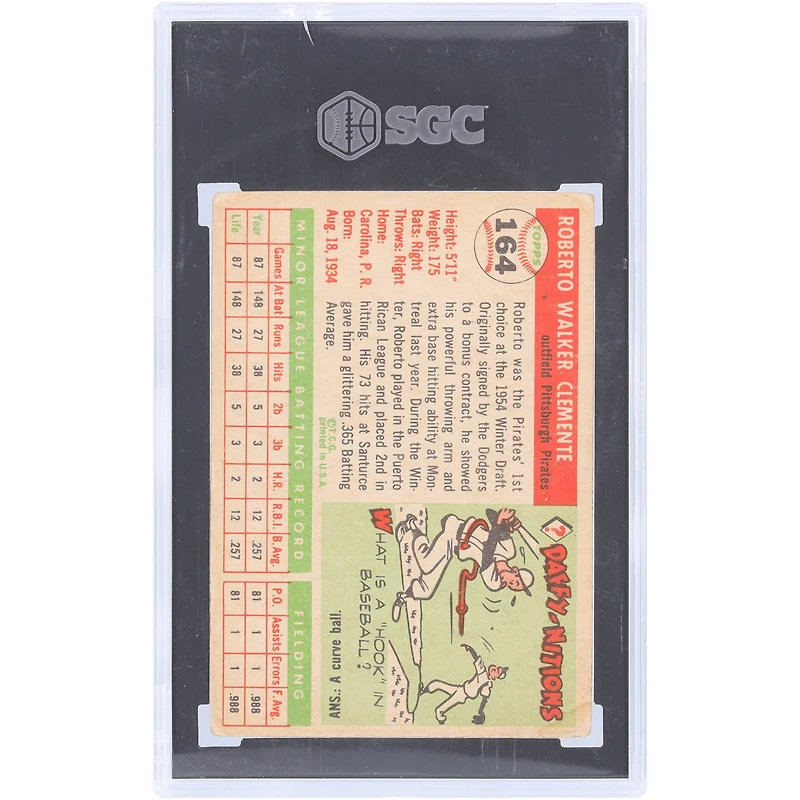 Carte recrue authentifiée 2.5 de Roberto Clemente des Pirates de Pittsburgh 1955 Topps n° 164 SGC