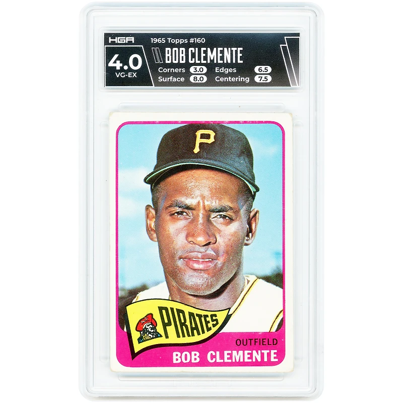 Carte authentifiée HGA de Roberto Clemente, Pirates de Pittsburgh, 1965 Topps n° 160 - 4 cartes - Sous-notes : 3, 6,5, 8, 7,5