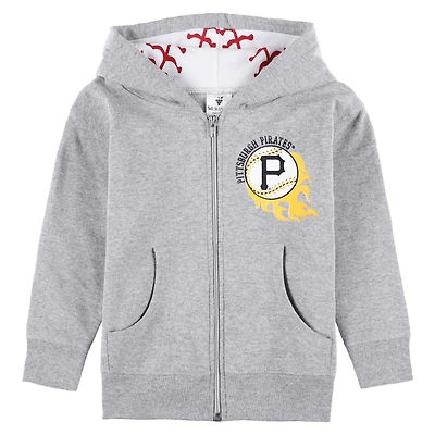 Veste à capuche entièrement zippée de baseball des Pirates Pittsburgh, douce comme un raisin, gris chiné pour tout-petit
