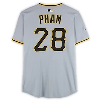 Maillot Nike gris n° 28 de Tommy Pham, des Pirates de Pittsburgh, utilisé lors du match contre les Angels de Los Angeles le 23 avril 2025