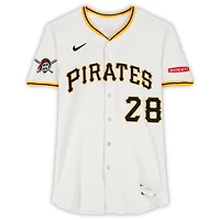 Maillot Nike blanc n° 28 de Tommy Pham des Pirates de Pittsburgh, utilisé lors de plusieurs matchs de la saison 2025 de la MLB