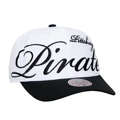 Unisex Mitchell & Ness White/Black Pittsburgh Pirates XL Script Pro Crown Adjustable Hat