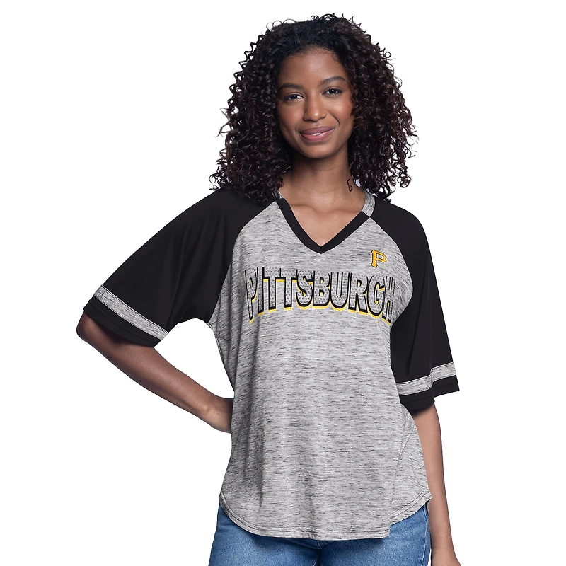 Haut surdimensionné à manches mi-longues et col en V G-III 4Her par Carl Banks pour femme, noir, motif raglan des Pirates de Pittsburgh Hall of Fame