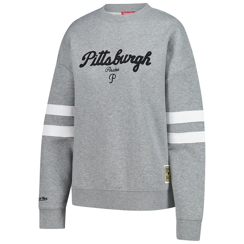 Women's Mitchell & Ness Heather Gray Pittsburgh Pirates Lightweight Logo Pullover Sweatshirt