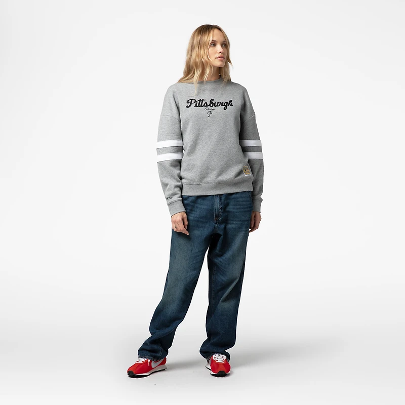 Women's Mitchell & Ness Heather Gray Pittsburgh Pirates Lightweight Logo Pullover Sweatshirt