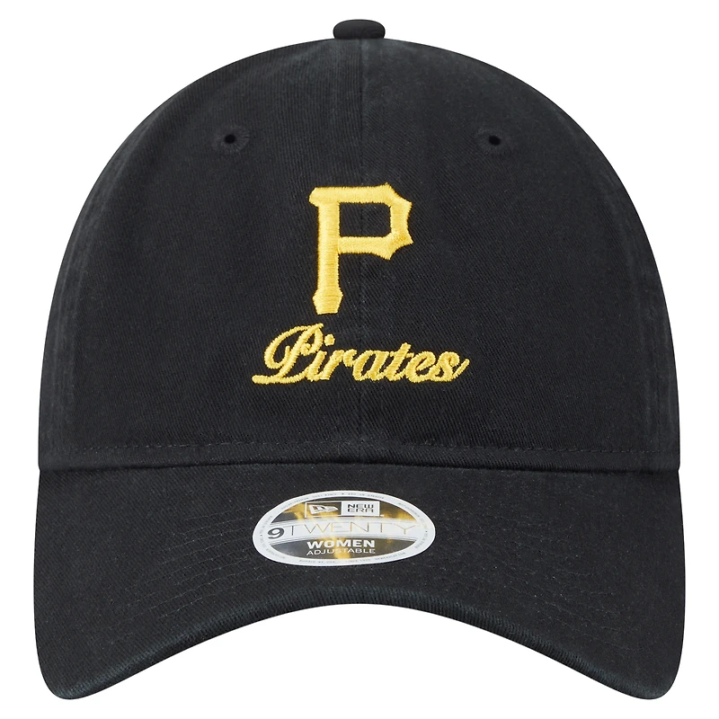 Casquette ajustable 9TWENTY Preppy Team des Pirates de Pittsburgh de New Era pour femme, noire