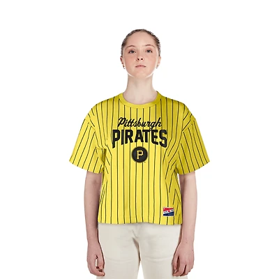 Women's New Era  Gold Pittsburgh Pirates City Connect Multiplier Pinstripe Cropped T-Shirt